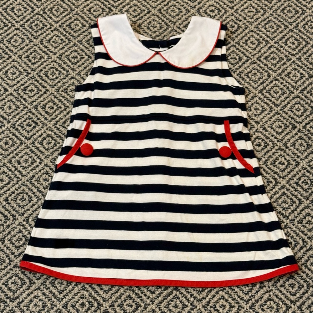 🎉 EEUC 🎉 TBBC 3T Nautical Stripe Peter Pan Collar Dress with Red Trim